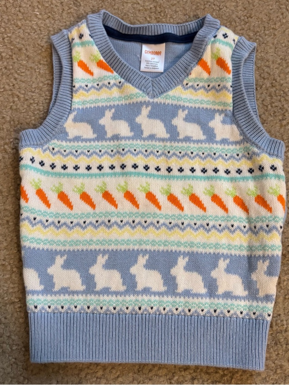 Gymboree toddler boys Easter bunny spring sweater vest 100% cotton size 2T